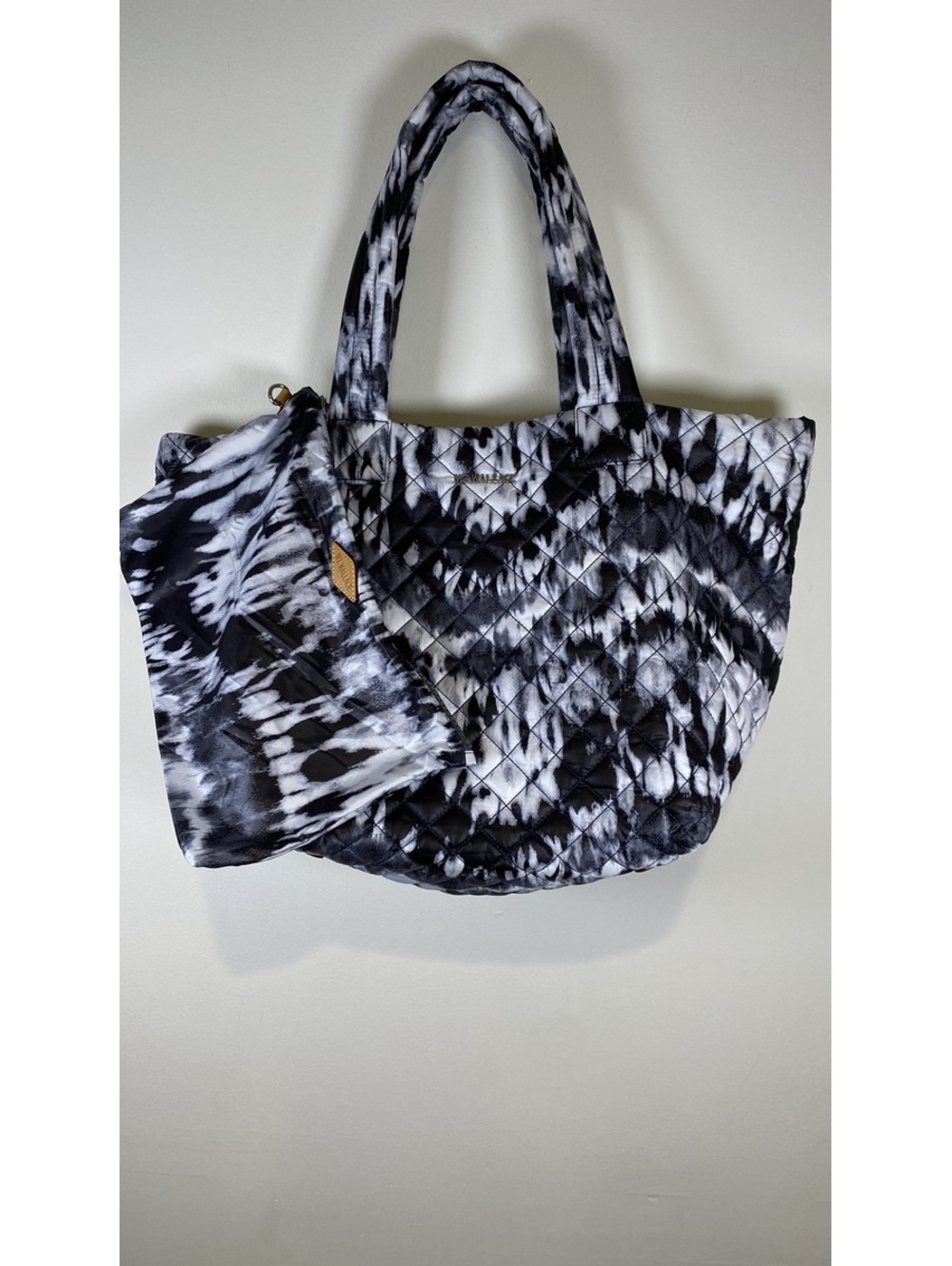 MZ Wallace New York Quilted Tote Bag with Matching Pouch in Black and White